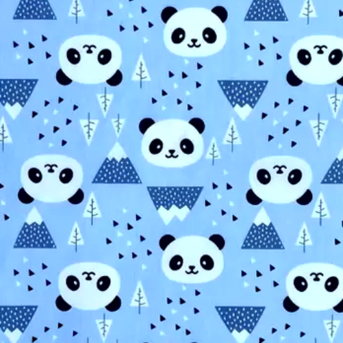 TECIDO TRICOLINE PANDAS FUNDO AZUL 100% ALGODÃO Larg. 1,50m