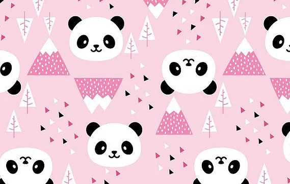 TECIDO TRICOLINE PANDAS FUNDO ROSA 100% ALGODÃO Larg. 1,50m