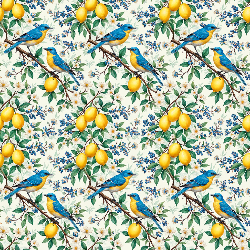 Tricoline Bahamas LIMÃO E PASSAROS 100% Algodao Des 9050 L 1,50m V313