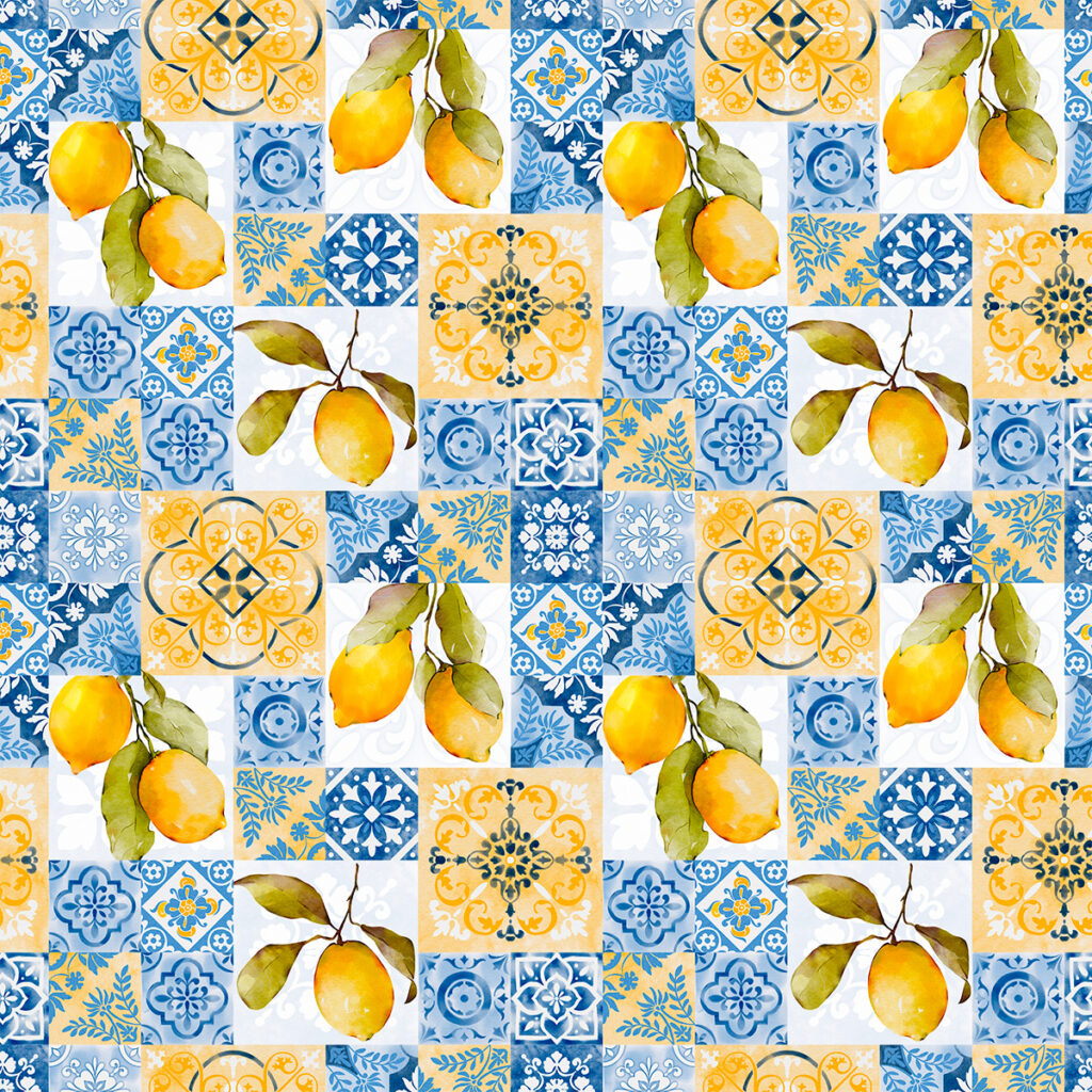Tricoline LIMÃO E AZULEJO 100% Algodao Des 9050 L 1,50m V210