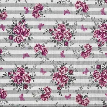 LINHO COTTON FLORAL LISTRADO 80% Algodão 20% Linho Larg. 1,40m