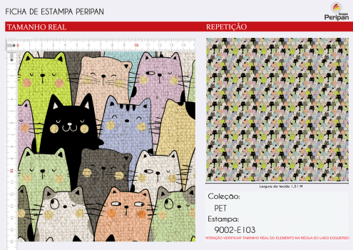 TECIDO TRICOLINE DIGITAL ESTAMPA GATOS 100% Algodao Larg. 1,50 m