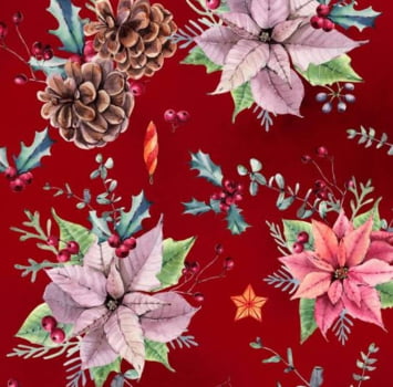 TECIDO TRICOLINE DIGITAL FUNDO VINHO FLOR POINSETICA 100% 1,5m TECIDO TRICOLINE DIGITAL FUNDO VINHO FLOR POINSETICA 100% 1,5m