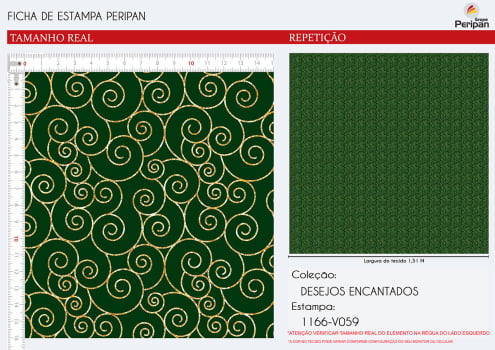 TRICOLINE NATAL VERDE ARABESCO DOURADO 100% ALGODÃO L 1,5m