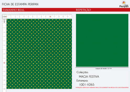 TRICOLINE NATAL POÁ VERDE C DOURADO Des 1001 V265 100% ALGODÃO L 1,50m