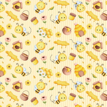 TRICOLINE ABELHAS FUNDO AMARELO 100% Algodao Des. 7217 L 1,50m V1