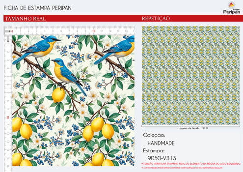 Tricoline Bahamas LIMÃO E PASSAROS 100% Algodao Des 9050 L 1,50m V313