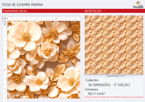 Tricoline Digital FLORES 3D 100% Algodao Des 9017 L 1,50m E447