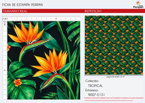 Tricoline Digital FOLHAS FUNDO PRETO 100% Algodao Des 9007 L 1,50m E131