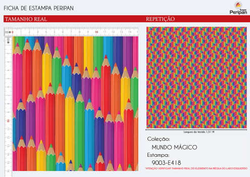 Tricoline Digital LÁPIS DE COR 100% Algodao Des 9003 L 1,50m E418