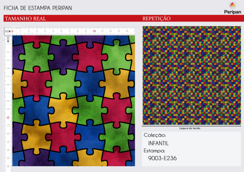Tricoline Digital QUEBRA CABEÇAS 100% Algodao Des 9003 L 1,50m E236