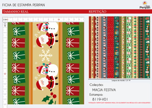 TRICOLINE ESTAMPA BARRADO NATAL Des 8119 V001 100% Algodao L 1,50m