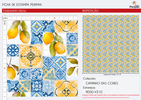 Tricoline LIMÃO E AZULEJO 100% Algodao Des 9050 L 1,50m V210
