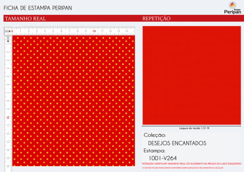 TRICOLINE NATAL POÁ VERMELHO C DOURADO Des 1001 V264 100% ALGODÃO L 1,50m