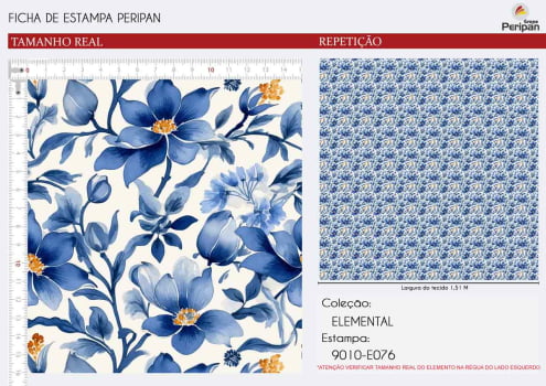 Sarja Impermeavel FLORES AZUL AcquaDecor Digital 100% Algodao Des 9010 L 1,50m E076